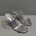 ZURIN Women's Rhinestone Bow Heels Square Toe Clear Heeled Sandals Slingback High Heels Dress Party Evening Prom Crystal Shoes, Size 9