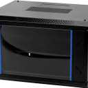 QWORK 6U Network Server Cabinet Enclosure, Wall Mount Server Cabinet Network Rack Vented Enclosure, for 19" IT Equipment, A/V, with Lockable Glass Door & Removable Side Panels, Black