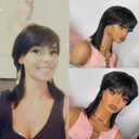 Mullet Human Hair Wigs For Women Glueless Mullet Pixie Cut Straight Wigs With Bangs Brazilian Virgin Straight Human Hair Wig for Daily Use Dovetail Full Machine made Wigs Natural Black Color