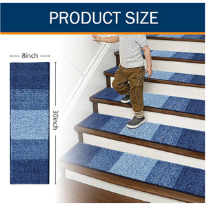 OLANLY Stair Treads for Wooden Steps in Navy and Navy Blue Microfiber Bathroom Rug, 4Item Bundle
