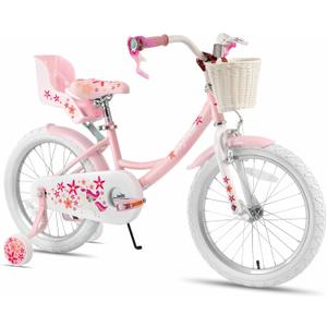 JOYSTAR Unicorn 20" Kids Bike for 7-10 Years Girls 20 Inch Bike Pink | Princess Girls Bike with Training Wheels Basket Doll Seat Bike Streamers Kids Bicycle, Pink