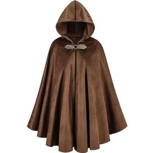 Medieval Cloak with Hood Renaissance Hooded Cape Unisex Renaissance Medieval Hooded Cloak for Halloween Party (Brown)