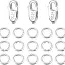 925 Sterling Silver Jewelry Making Lobster Claw 10mm, 23PCS Italian Rectangle Trigger Clasps with Open Jump Rings Set, Small Necklaces Bracelet Connector Clasp Supplies Silver Jewelry Finding Set