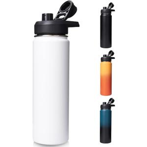 24 oz Insulated Water Bottle with Handle, 304 Stainless Steel Water Bottles with Wide Mouth, Double Wall Vacuum Sports Water Bottle, BPA Free, Keep Cold and Hot, White