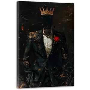 African American Wall Art Black Man with Gold Crown Picture Paintings Afro King Canvas Prints Abstract Man Poster for Living Room Office Bedroom Decor Framed(Man-3,16.00" x 24.00")