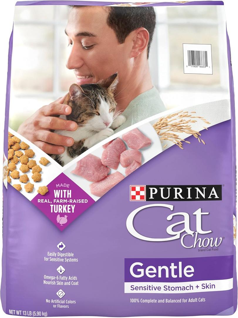 Purina Cat Chow Gentle Sensitive Stomach and Skin Dry Cat Food with Turkey - 13 lb. Bag, Best By FEB 2027 