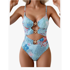 Eomenie One Piece Swimsuit for Women Cutout Monokini Sexy Bathing Suit Metal Swim Suit, Size:S