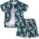 Boys Summer Outfits 2Piece Casual Hawaiian Shirt and Short Set Holiday Beach Shirts for Kids Size 7-14 Years