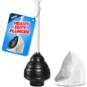 FORASTO Heavy Duty Toilet Plunger with Holder - Extra Large Diameter & Enhanced Cavity Design for Powerful Clog Removal, Odorless Toilet Plunger for Bathroom Accessories & Cleaning Supplies, White