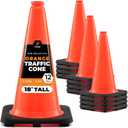 Xpose Safety 18 Inch Orange Traffic Cones, 12-Pack - Multipurpose PVC Plastic Safety Cone for Parking, Soccer, Caution, Kids and Construction - DOT Approved