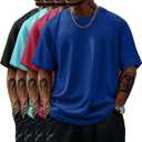 4 Pack Men's Big & Tall Short Sleeve Tees, Crew Neck Shirts Moisture Wicking Gym Casual Tops Multipack (XX-Large, Black, Light Blue, Watermelon Red, Art Blue)