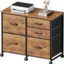 YeTom Lateral File Cabinet with 5 Drawers Rolling Filing Cabinets Under Desk Storage Printer Stand with Wheels,Mobile File Cabinet for Home Office,Rustic Brown