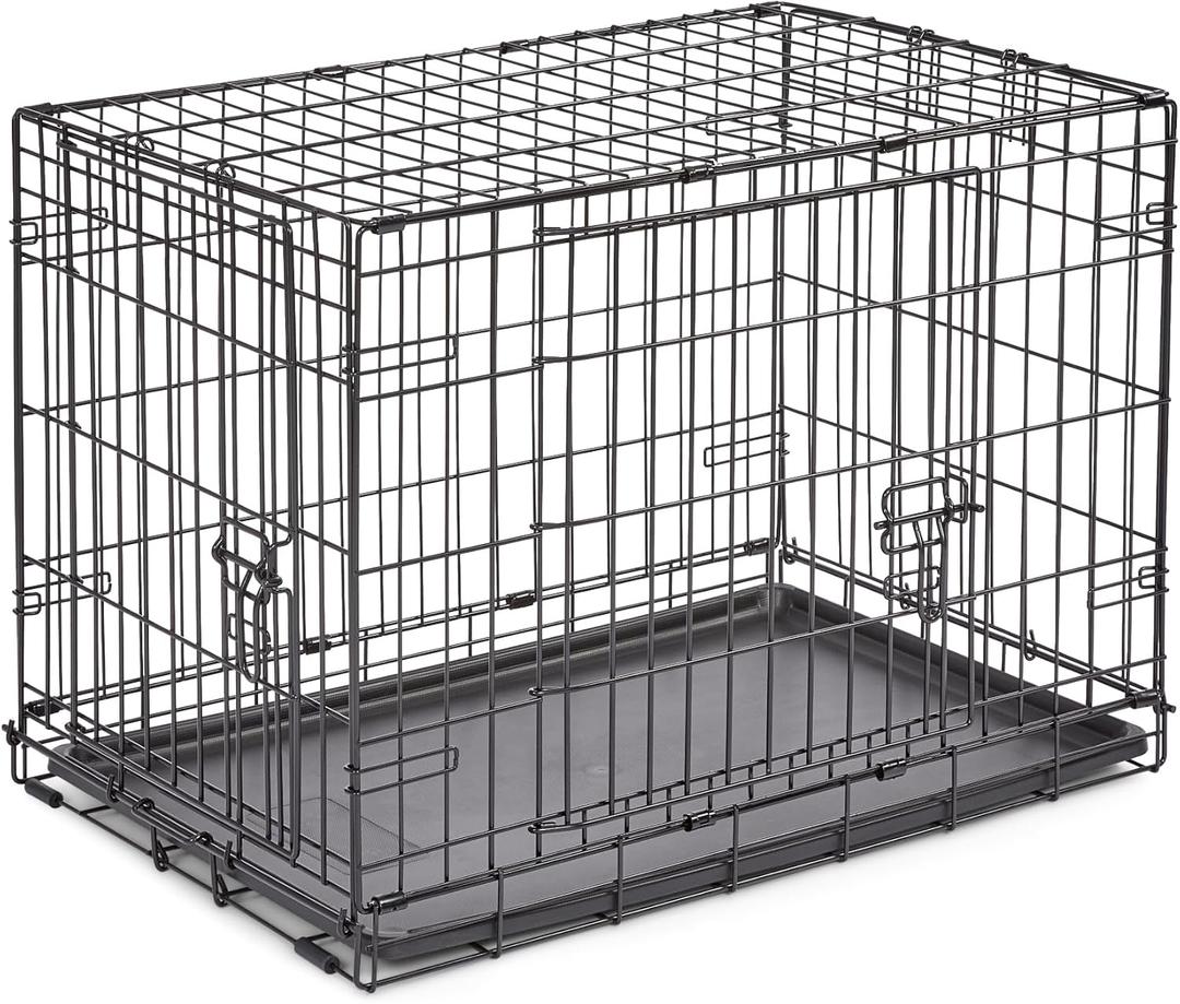 New World Double Door Folding Metal 30-Inch Dog Crate, Includes Leak-Proof Pan, Floor Protecting Feet, & New Patented Features, for Medium-Sized Breeds