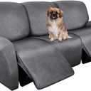 ANARACHON Recliner Couch Cover Leather Look Recliner Sofa Covers for 3 Cushion Reclining Sofa Slipcovers 8-Pieces Furniture Protector Spandex Fabric Washable (3 Seater, 01 Light Grey)
