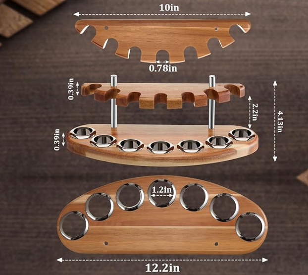Acacia Pipe Stand Holder for 7 Smoking Pipes, Acacia Handmade from Natural Wood Stand Rack Display, Smoker Gifts Accessories for Enthusiasts Father Friends
