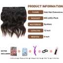 Halo Hair Extensions 12 Inch Invisible Wire Hair Extensions Adjustable Long Wavy Hairpiece Synthetic Upgrade 4 Secure Clips in Hairpieces 12 Inch,Jet Black to Brown