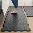 Arenarug Upgrade Scalloped Embossed Kitchen Mats for Floor 2PCS Cushioned Anti Fatigue Waterproof Foam Kitchen Rugs Non Slip Washable Comfort Standing Mat for Sink Laundry, 17.3"x30"+17.3"x59", Black (Basic Solid- Black)