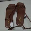 STALOV Strappy Flat Sandals for Women Square Open Toe Leather Ankle Strap Flats Sandals Comfortable Beach Summer Shoes (Brown, 7)