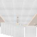 Nuanchu 20 Pcs Foam Drop Ceiling Tiles Peel and Stick White 3D Wall Panels, 26-105.5 Sq. ft Adhesive Glue up Waterproof Wallpaper DIY for Office Home (13.8 x 13.8 Inch,Fresh)