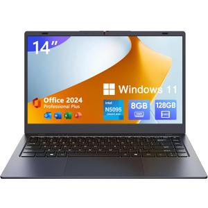 Win11 Laptop, 8GB RAM/128GB SSD, 14.1 inch HD Display, Intel N5095 Quad Core Processor Notebook Computer, Support 2.4G/5G Hz WiFi, BT