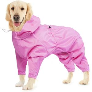 BRKURLEG Dog Raincoat, 4 Legs Dog Rain Jacket for Large Dogs Boy Girl, Pet Waterproof Rainproof Jacket with Leash Hole Reflective Pet Poncho, Lightweight Waterproof Jackets, Pink XXXL