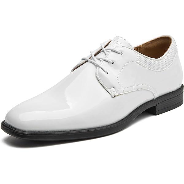 Men's Tuxedo Dress Shoes Patent Leather Oxfords Classic Formal Suit Shoes with Lace-Up, Size 42, White