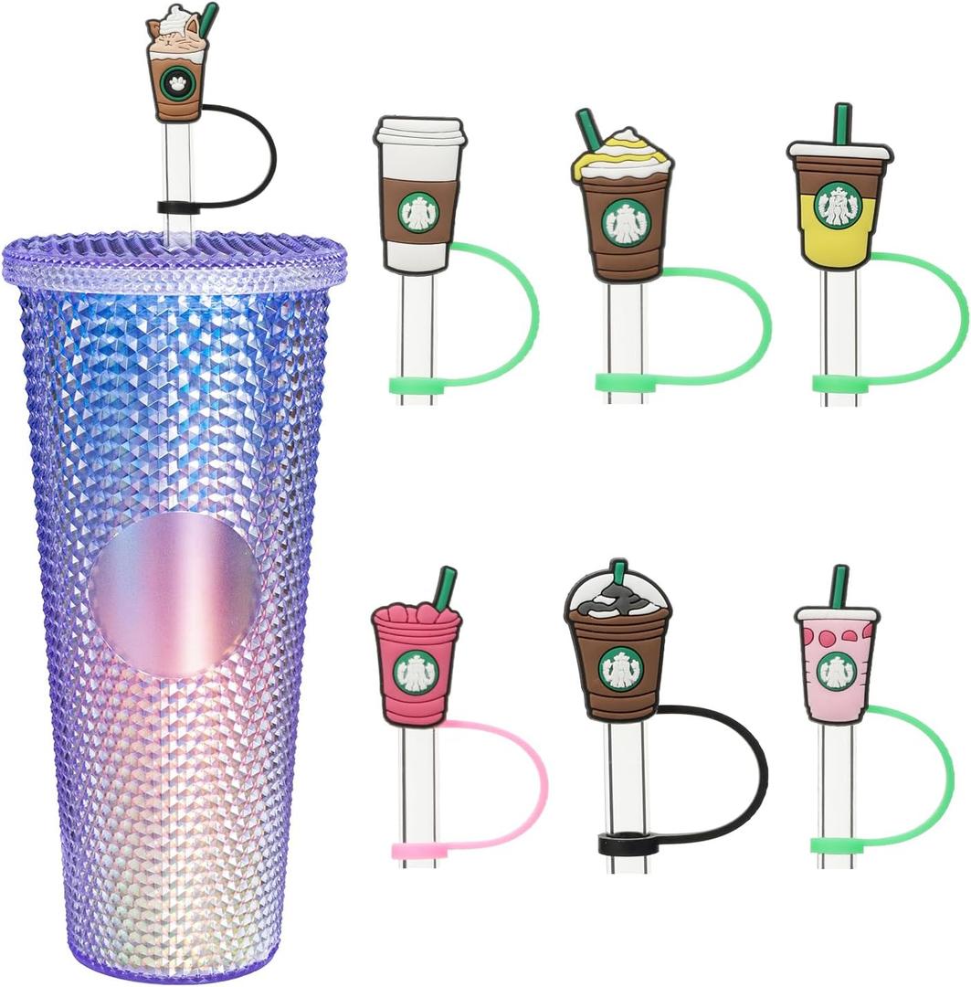 2 x Straw Cover Compatible With Starbucks Cup, 7Pcs Reusable Drinking Straw Cover, Splash Proof Straw Cover Cap, Straw Covers Cap for Tumbles,Cups Accessories (7-8MM-7PCS).