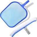 Swimming Pool Brush with Pool Skimmer Net Kit,17.5" Aluminum Pool Cleaning Brush with Nylon Pool Bristles, Heavy Duty Pool Fine Mesh Frame Net, Pool Cleaner Supplies(Pole not Included)