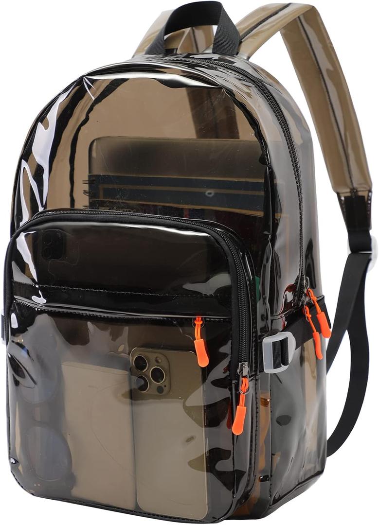 TINYAT Heavy Duty Transparent Clear backpack See Through Large Capacity Clear Bag for college, Concerts, Sports, Travel (Black)