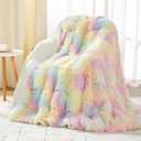 Uttermara Faux Fur Weighted Blanket Queen Size 15 lbs 60x80 inches, Warm Sherpa Weighted Blankets for Adults, Thick Heavy Blanket with Soft Plush Fleece & Cozy Sherpa Great for Relax, Rest, Rainbow