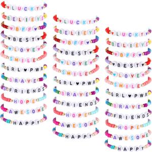 Cunno 36 Pcs Kids Friendship Bracelets for Girls Letter Beads Bracelets Stretchy Cute Bracelet Pretend Play Beaded Bracelets Inspirational Bracelets for Kids