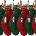 Hommtina Christmas Stockings, Personalized Christmas Stockings 18 Inches Large Size Cable Knitted Stocking Gifts (6pcs red&Green)