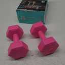 RBX Vinyl Coated Hand Weight Dumbbell Set - Hex Shaped, Roll Free for Body Building/Sculpting/Strength Training Exercise, (Set of 2) (5lb, Pink)