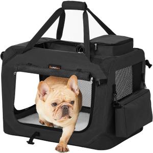 Feandrea 24 Inches Collapsible Soft Dog Crate, Portable Travel Dog Crate for Indoor and Outdoor Use, Dog Carrier Kennel with Safety Zippers, for Living Room, Car, Travelling, Camping, Black UPDC60H