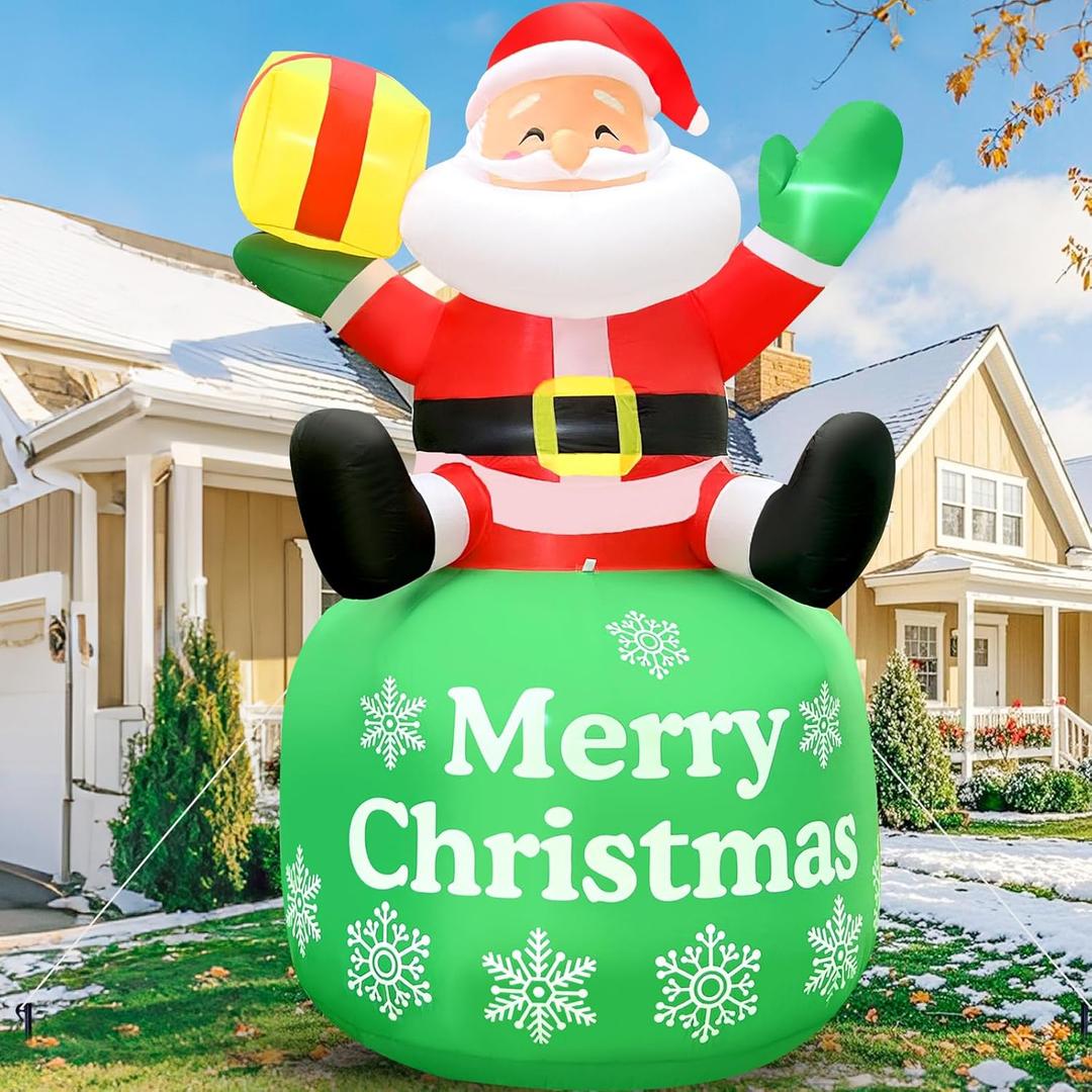 GIGLIM 8FT Christmas Inflatable Santa 8FT Sitting Santa Claus Christmas Inflatables Outdoor Decorations Xmas Santa Blow Up Yard Decor with Built-in 5 LEDs for Yard Garden Lawn(with Storage Bag)