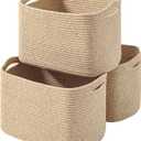 ICERZCZ Decorative Storage Baskets for Organizing Shelves, Toy Basket for Nursery, Woven Cotton Rope Baskets for Decor, Towel Basket for Bathroom, 15"x11"x9.5", 3 Packs, Brown