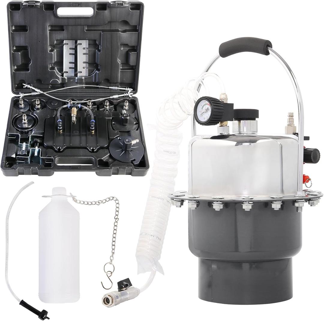 YSTOOL Brake Bleeder Kit Pneumatic Pressure Brake Clutch Fluid Bleeding Tool Set with Master Cylinder Adapters Air Power Pressurized Oil Change Bleeder Machine and Waste Oil Collection Bottle (Black)