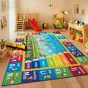ST. BRIDGE Educational Kids Area Rug 8x10 Feet, Non Slip Play Mat Learning with ABC Alphabet, Numbers & Animals for Preschool Toddler, Soft Washable Carpet for Playroom Nursery Classroom Bedroom