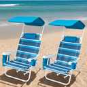 2 Pack Beach Chair with Canopy Shade, 5 Positions Lay Flat Textilene Reclining Beach Chair with Backpack Straps, Cooler Bag & Cup Holder for Outdoor Lawn Camping