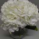 Hollyone Hydrangea Artificial Flowers with Vase White Silk Fake Flowers Arrangements in Glass Vase with Faux Water for Home Bathroom Office Table Centerpiece Shelf Decorations