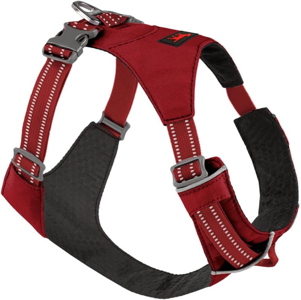 Tuff Pupper All-Day Wear Dog Harness | for Walking, Trail Running, Hiking | Front & Back Leash Clips | Reflective Trim | Easy On/Off Buckles | Lightweight Breathable | No Pull Design (L/XL, Red)