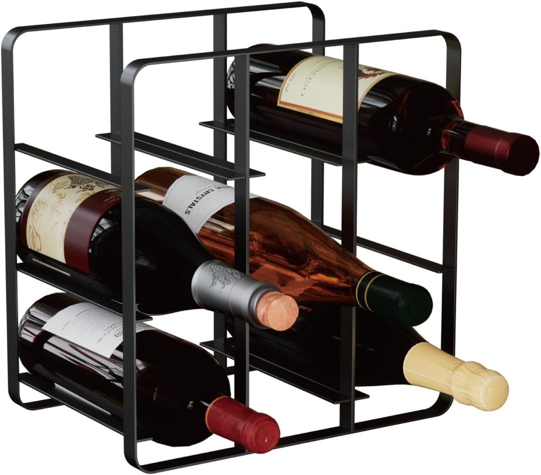 Buruis 9-Bottle Wine Rack, Modern Metal Countertop Wine Holder Stand for Kitchen, Pantry & Cabinet Storage, No Assembly Required, Black