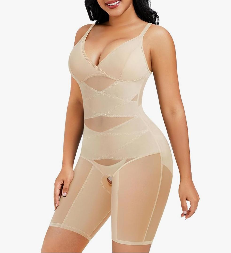 REYEOGO Bodysuit Shapewear for Women Tummy Control Butt Lifter Full Body Shaper Seamless Thigh Slimmer Faja V-Neck Jumpsuit,M