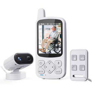 Elderly Monitor with Camera and Audio, 2-Way Talk Room Monitors for Elderly, Call Button, Med Reminder, Temp Monitoring, Night Vision, Pan-Tilt-Zoom Video Monitor for Elderly Care & Caregivers/No WiFi