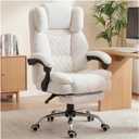 GTPLAYER Big and Tall Office Chair with Pocket Spring Cushion & Ergonomic Lumbar Support for Lower Back Pain Relief, High Back Computer Gaming Chair with Foot Rest, Comfy Teddy Fleece, White, Large
