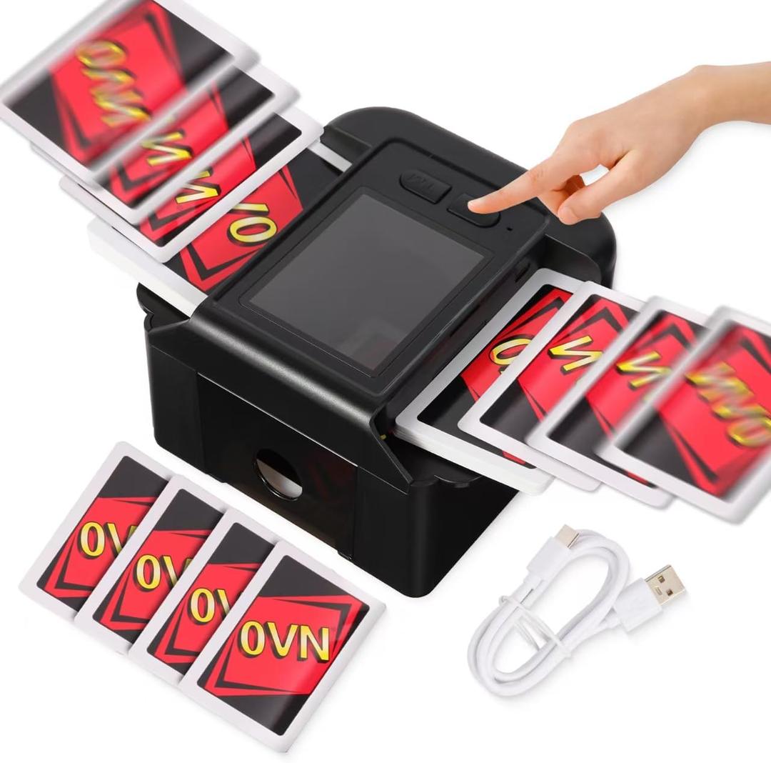 Rechargeable Automatic Card Shuffler for 2 Decks, 2000 mAh Built in Battery USB-C Charge, Low Noise Fast Shuffle, Smart Auto Shuffler for UNO Poker Blackjack Skip-Bo Texas Hold'em Canasta Skyjo(Black)