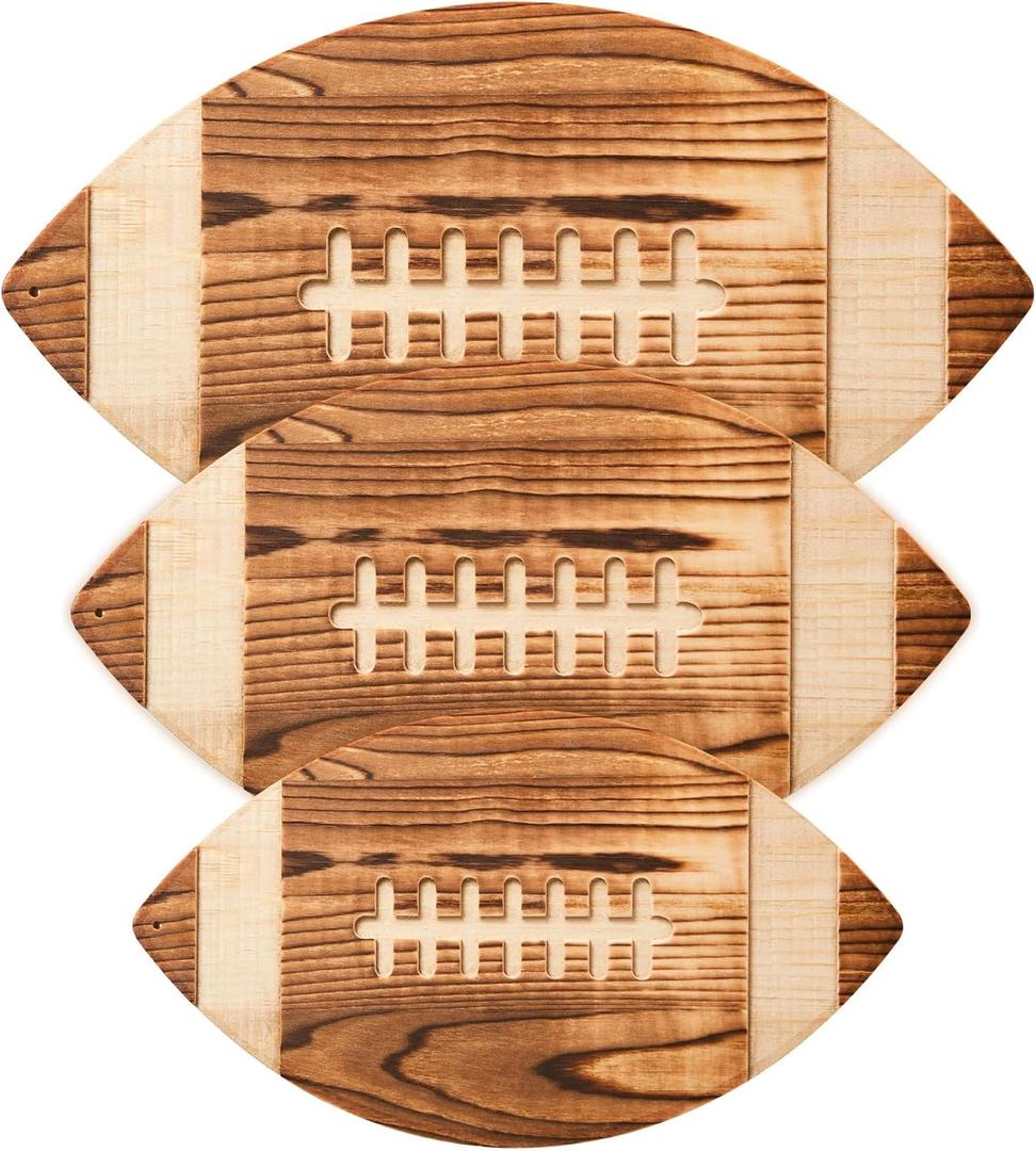 3 Pieces Football Cutting Board Football Serving Tray Hanging Football Gifts for Men Engraved Wooden Cutting Board Decoration for Kitchen Party Holiday Supplies Accessories, 3 Sizes (Dark Brown)