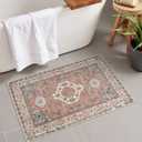 Seavish Vintage Bathroom Rugs, 18x26 Inch Boho Coral Soft and Absorbent Bath Mat, Small Non Slip Washable Plush Microfiber Bathroom Rug for Sink Shower Vanity, Oriental Toilet Rug