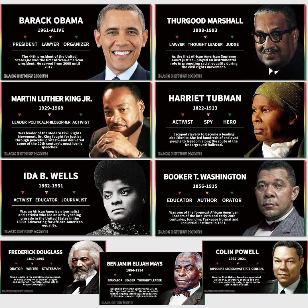 2 x XNXQLFPY Black History Month Posters 9 Charts,Black History Month Bulletin Board Decorations,Educational And Learning Activities For Classroom, Home(9 "x18)