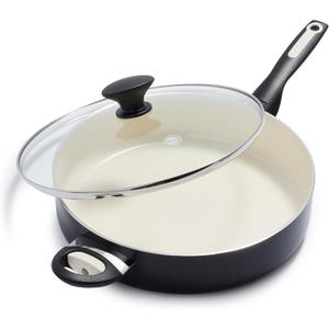 GreenPan Rio Healthy Ceramic Nonstick 5QT Saute Pan Jumbo Cooker with Helper Handle and Lid, PFAS-Free, Dishwasher Safe, Black